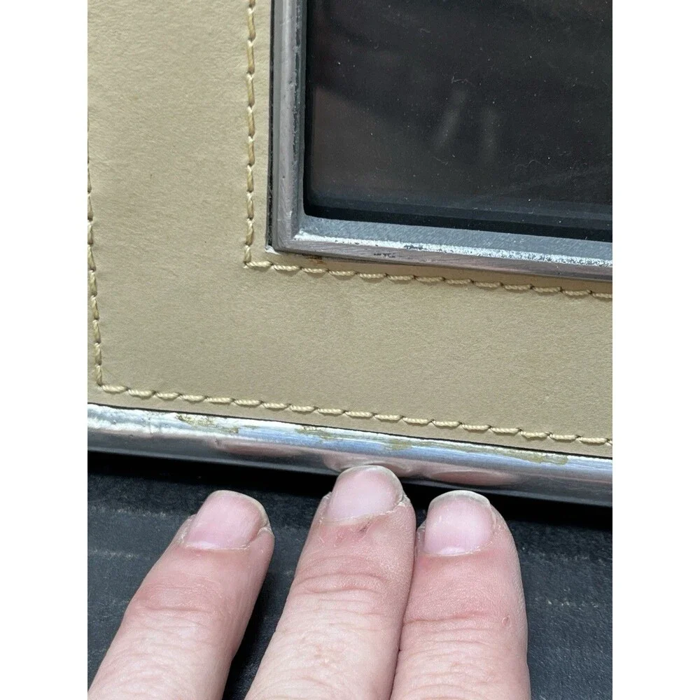 Three Contemporary Luxe Stitched Leather & Brushed Silver Picture Frame 4 x 6